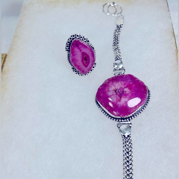 Pink Solar Quartz Garnet Large 925 Gemstone Necklace ONLY - Picture 8 of 13